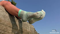 Goddess nylon feet tease at the seashore